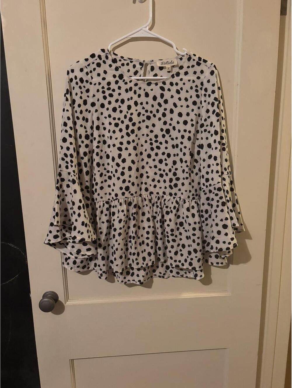 Listicle Women's Dalmatian Print Peplum Blouse Size S